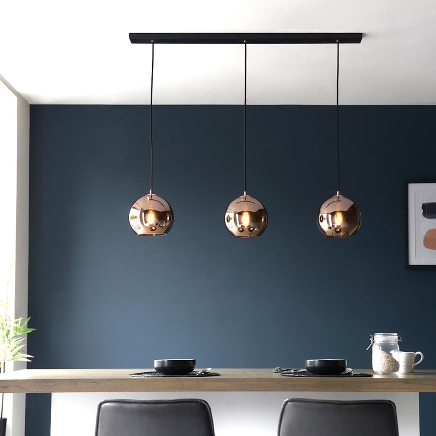 Endon 102929 - Lámpara colgante BOLI 3xE27/10W/230V negro/marrón ahumado