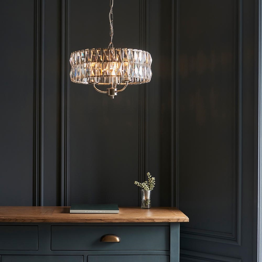 Endon 104466 - Lámpara colgante con cadena CLIFTON 3xE14/6W/230V cromo brillante/transparente diá. 38,5 cm