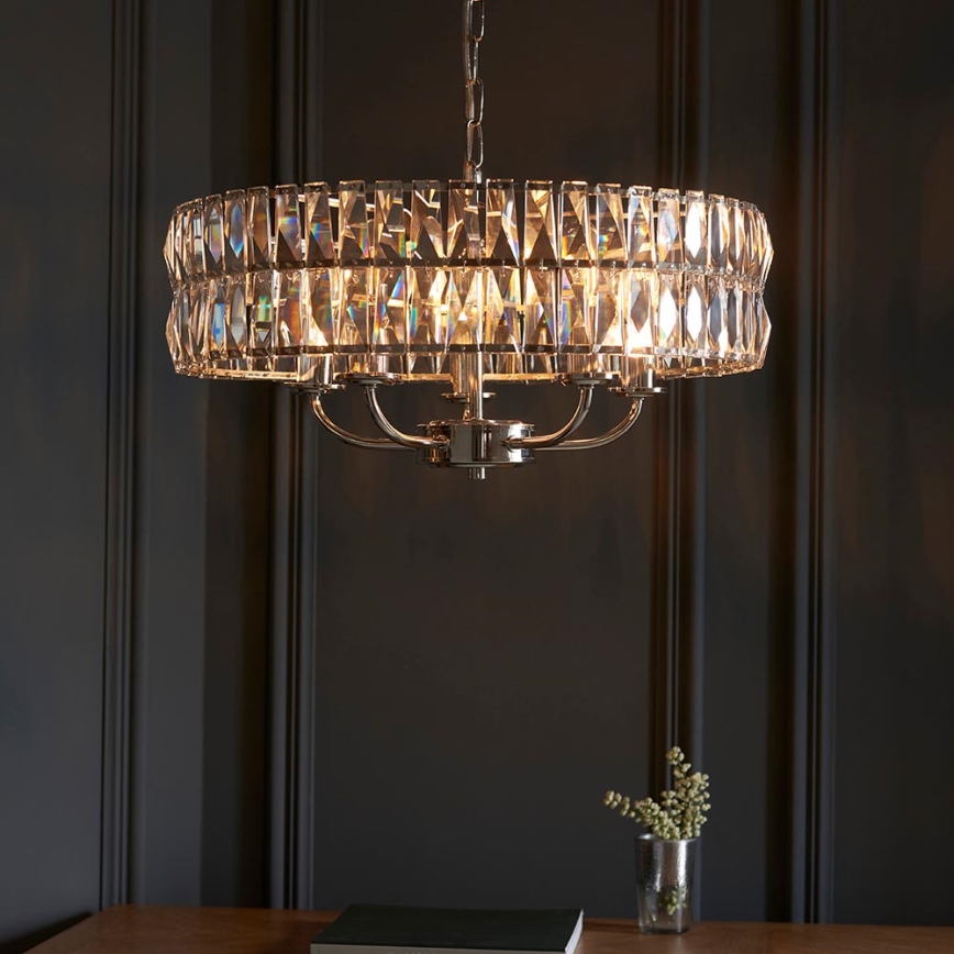Endon 104467 - Lámpara colgante con cadena CLIFTON 5xE14/6W/230V cromo brillante/transparente diá. 50,5 cm