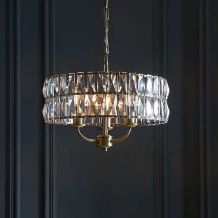 Endon 106243 - Lámpara colgante con cadena CLIFTON 3xE14/6W/230V Ø 38,5 cm latón/transparente