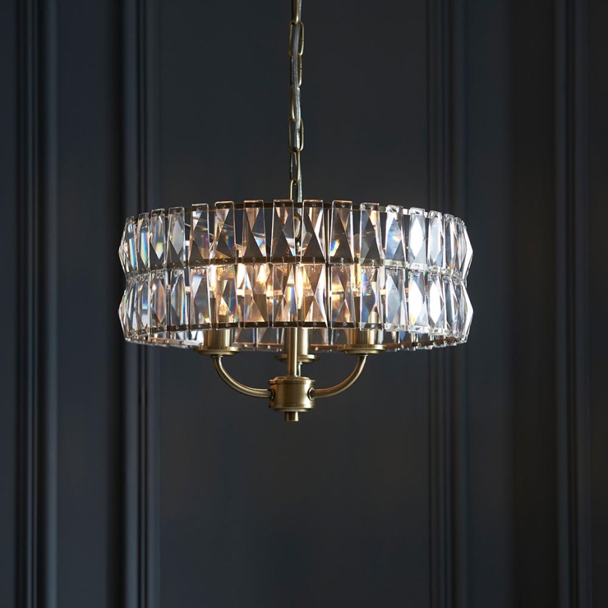 Endon 106243 - Lámpara colgante con cadena CLIFTON 3xE14/6W/230V Ø 38,5 cm latón/transparente