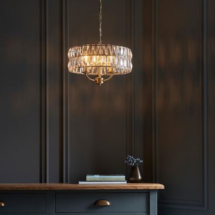 Endon 106243 - Lámpara colgante con cadena CLIFTON 3xE14/6W/230V Ø 38,5 cm latón/transparente