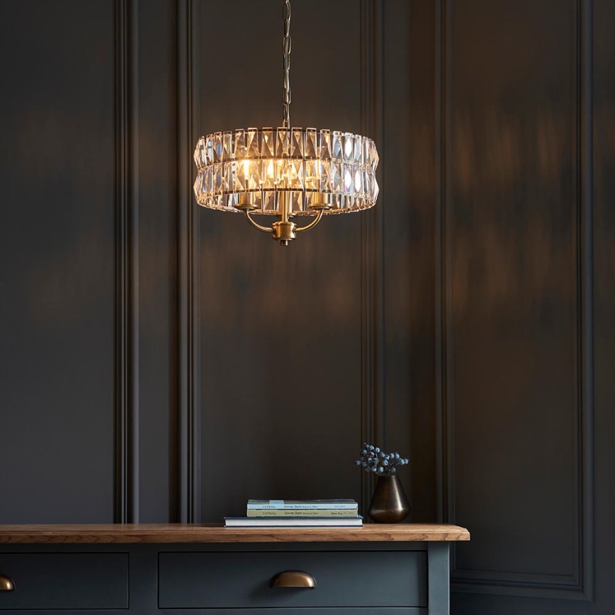 Endon 106243 - Lámpara colgante con cadena CLIFTON 3xE14/6W/230V Ø 38,5 cm latón/transparente