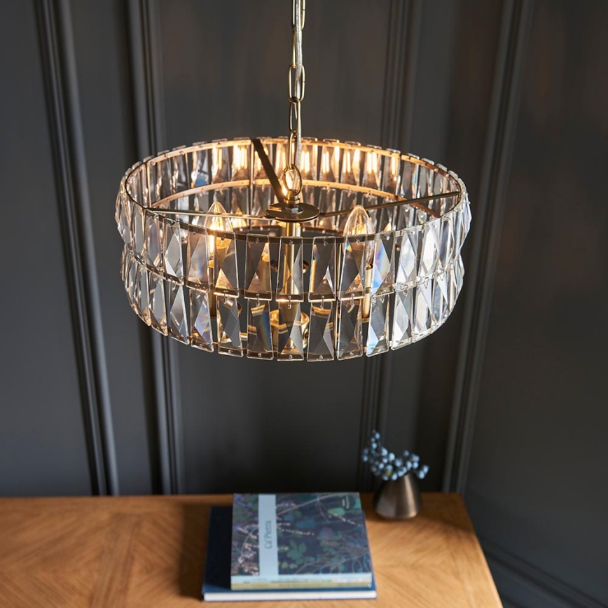 Endon 106243 - Lámpara colgante con cadena CLIFTON 3xE14/6W/230V Ø 38,5 cm latón/transparente