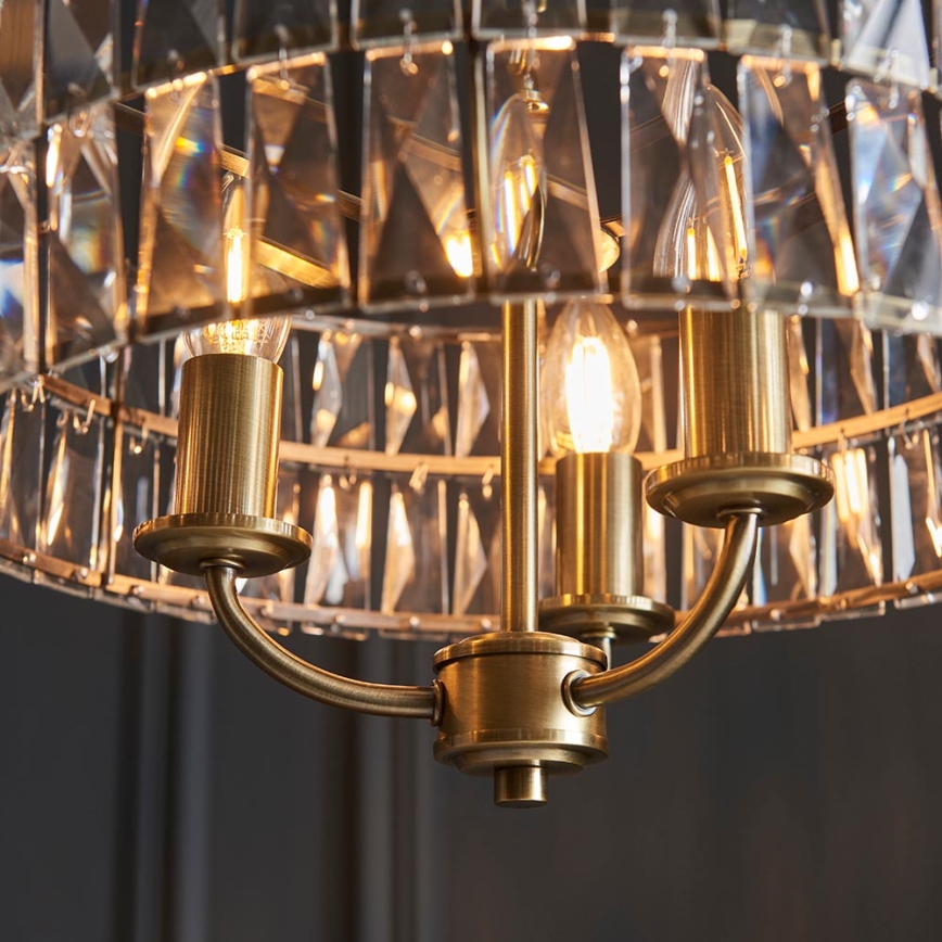 Endon 106243 - Lámpara colgante con cadena CLIFTON 3xE14/6W/230V Ø 38,5 cm latón/transparente