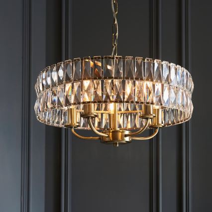 Endon 106244 - Lámpara colgante con cadena CLIFTON 5xE14/6W/230V latón/vidrio transparente