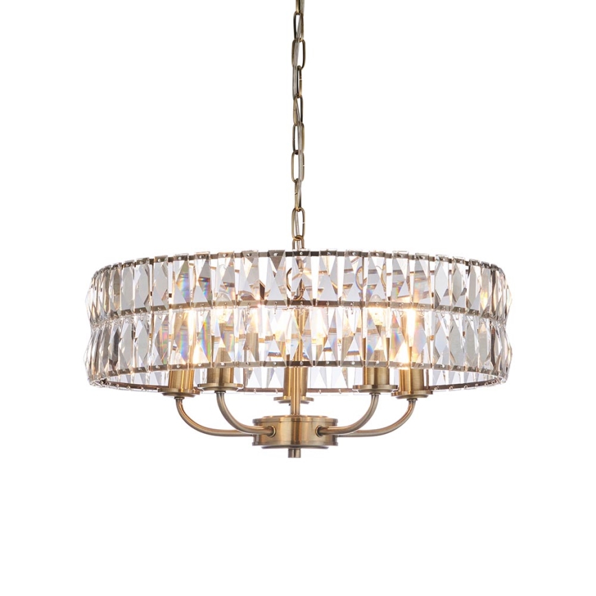 Endon 106244 - Lámpara colgante con cadena CLIFTON 5xE14/6W/230V latón/vidrio transparente