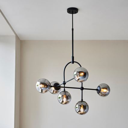 Endon 106661 - Lámpara colgante con varilla ONTARIO 6xE14/7W/230V negro/negro ahumado