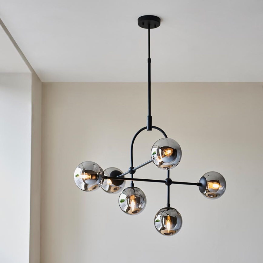 Endon 106661 - Lámpara colgante con varilla ONTARIO 6xE14/7W/230V negro/negro ahumado