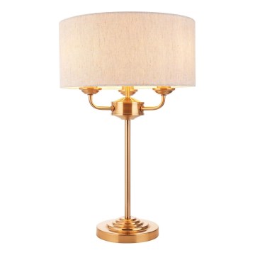 Endon 110721 - Lámpara de mesa HIGHCLERE 3xE14/18W/230V beige/latón diá. 32 cm