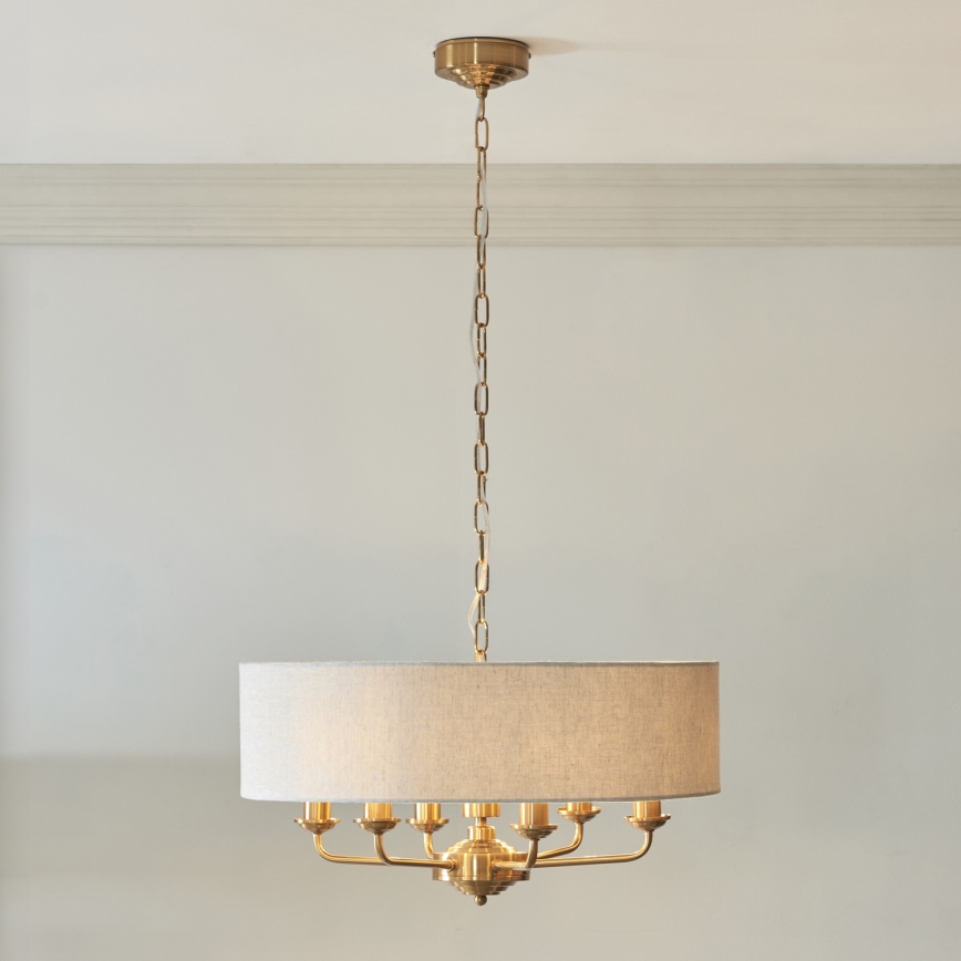 Endon 110722 - Lámpara colgante con cadena HIGHCLERE 6xE14/6W/230V beige/latón diá. 55 cm