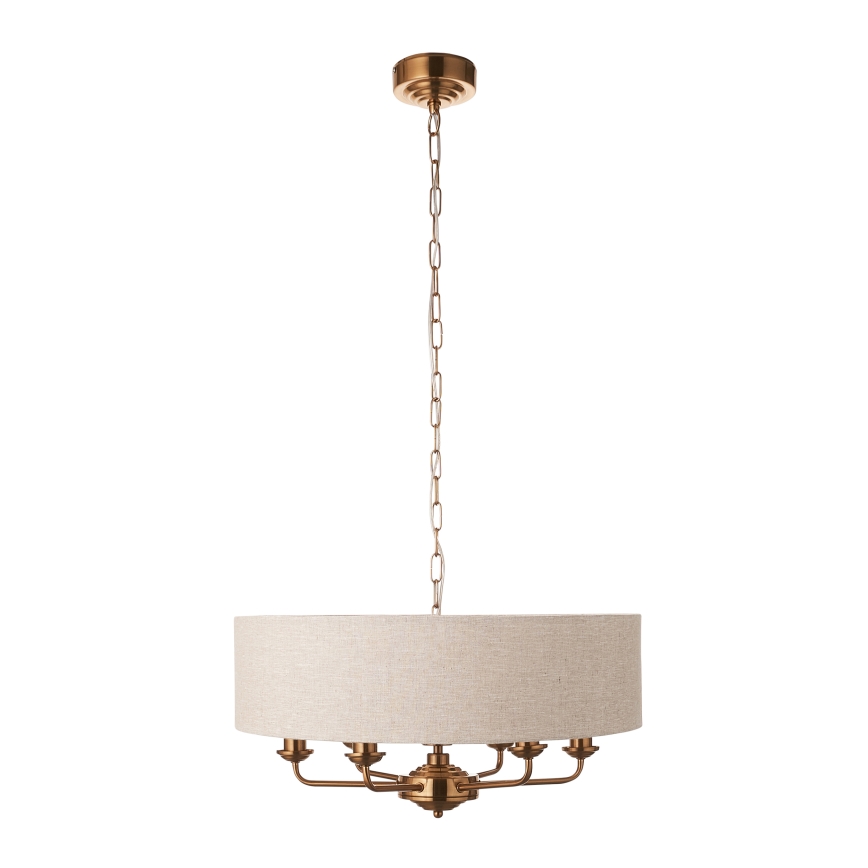 Endon 110722 - Lámpara colgante con cadena HIGHCLERE 6xE14/6W/230V beige/latón diá. 55 cm