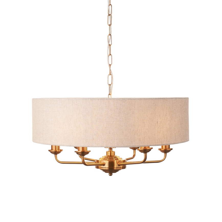 Endon 110722 - Lámpara colgante con cadena HIGHCLERE 6xE14/6W/230V beige/latón diá. 55 cm