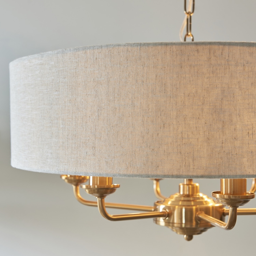 Endon 110722 - Lámpara colgante con cadena HIGHCLERE 6xE14/6W/230V beige/latón diá. 55 cm