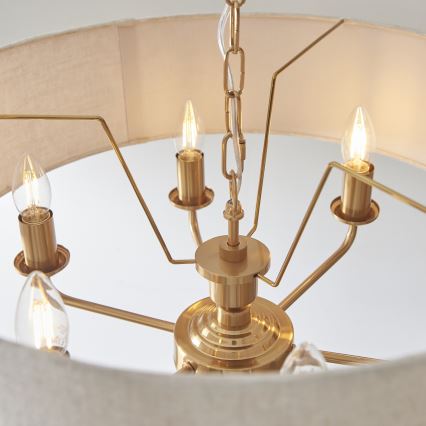 Endon 110722 - Lámpara colgante con cadena HIGHCLERE 6xE14/6W/230V beige/latón diá. 55 cm