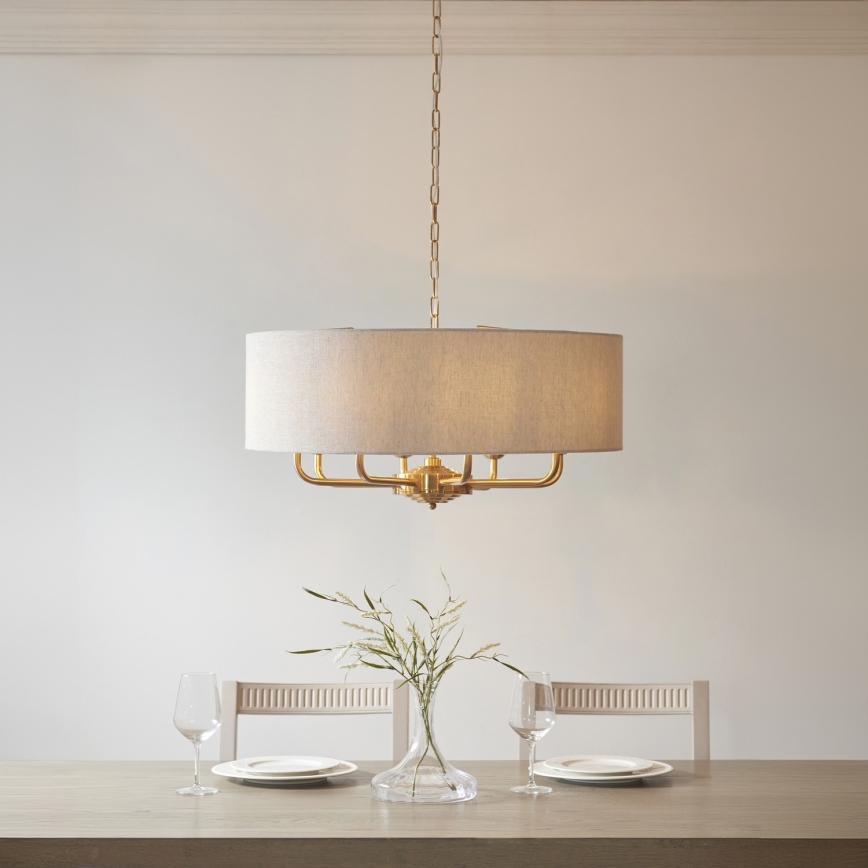Endon 110727 - Lámpara colgante con cadena HIGHCLERE 8xE14/6W/230V beige/latón Ø 70 cm