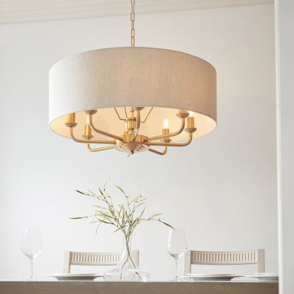Endon 110727 - Lámpara colgante con cadena HIGHCLERE 8xE14/6W/230V beige/latón Ø 70 cm