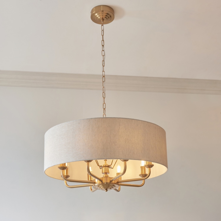 Endon 110727 - Lámpara colgante con cadena HIGHCLERE 8xE14/6W/230V beige/latón Ø 70 cm