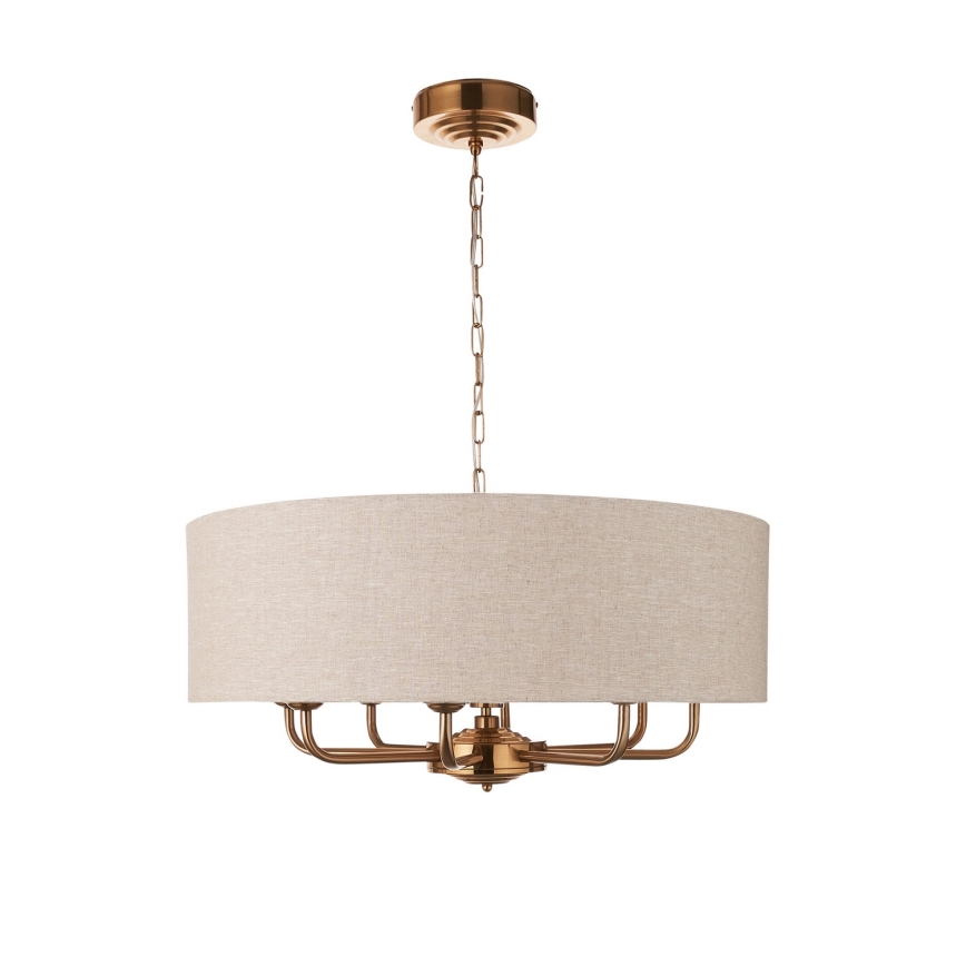 Endon 110727 - Lámpara colgante con cadena HIGHCLERE 8xE14/6W/230V beige/latón Ø 70 cm