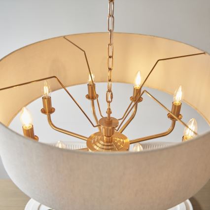 Endon 110727 - Lámpara colgante con cadena HIGHCLERE 8xE14/6W/230V beige/latón Ø 70 cm