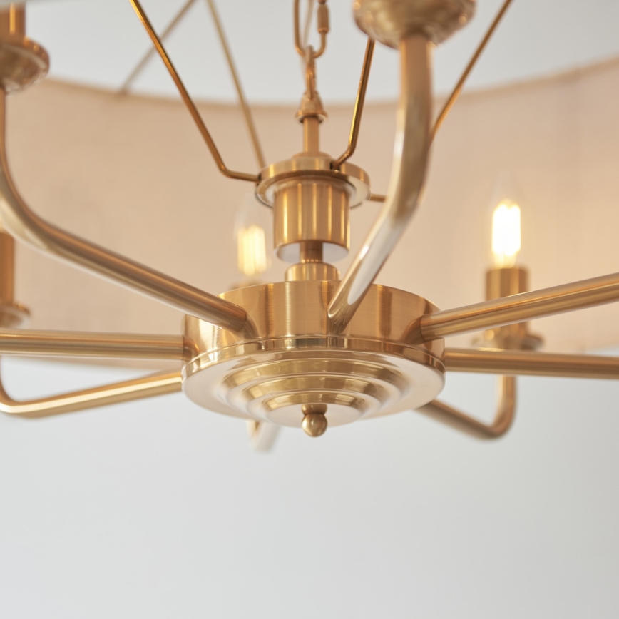 Endon 110727 - Lámpara colgante con cadena HIGHCLERE 8xE14/6W/230V beige/latón Ø 70 cm