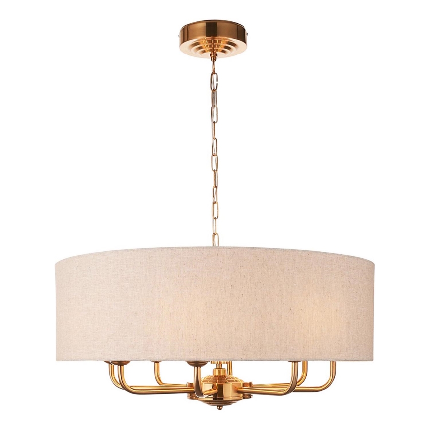 Endon 110727 - Lámpara de araña con cadena HIGHCLERE 8xE14/40W/230V beige/latón, diámetro 70 cm