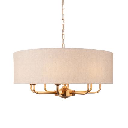 Endon 110727 - Lámpara de araña con cadena HIGHCLERE 8xE14/40W/230V beige/latón, diámetro 70 cm