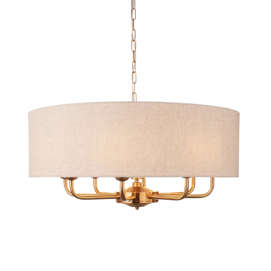 Endon 110727 - Lámpara de araña con cadena HIGHCLERE 8xE14/40W/230V beige/latón, diámetro 70 cm
