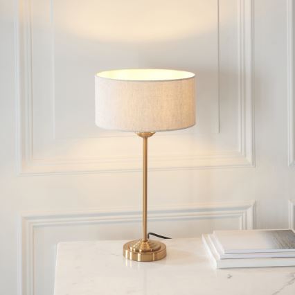 Endon 110728 - Lámpara de mesa HIGHCLERE 1xE14/7W/230V beige/latón, diámetro 25 cm