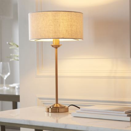 Endon 110728 - Lámpara de mesa HIGHCLERE 1xE14/7W/230V beige/latón, diámetro 25 cm