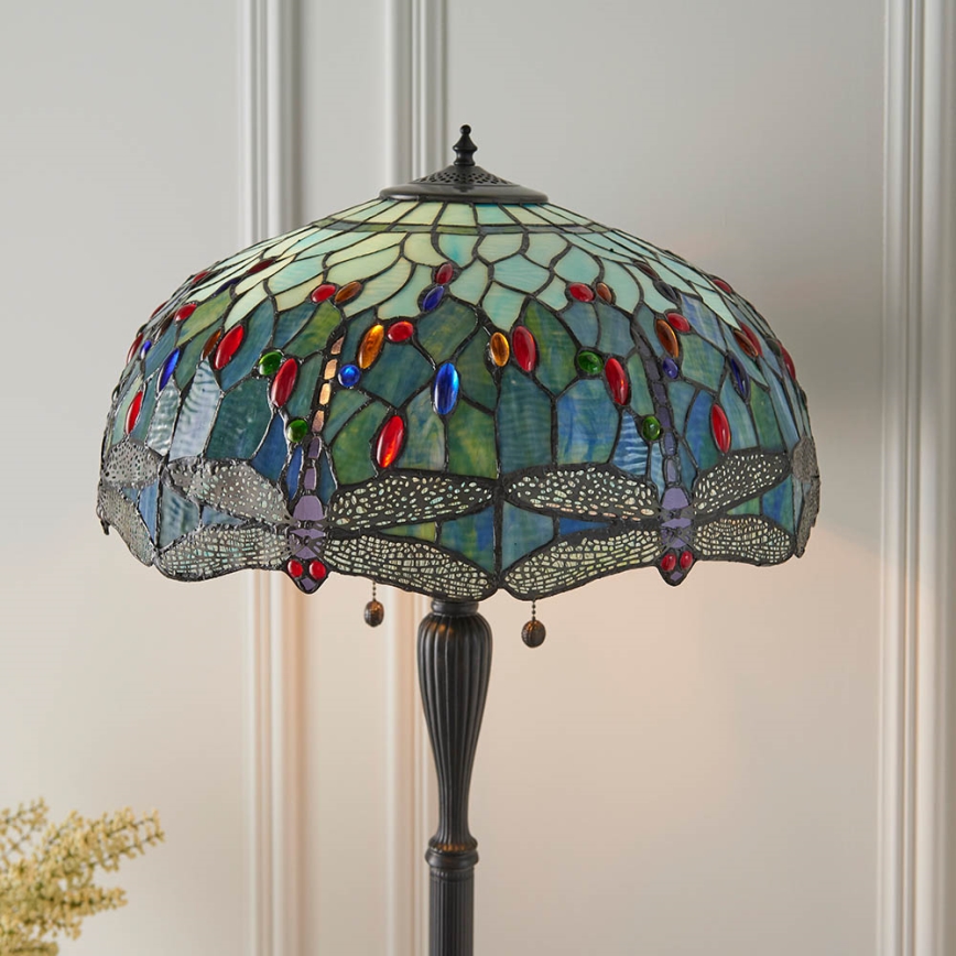 Endon 64069 - Lámpara de pie Tiffany DRAGONFLY 2xE27/60W/230V Ø 50 cm