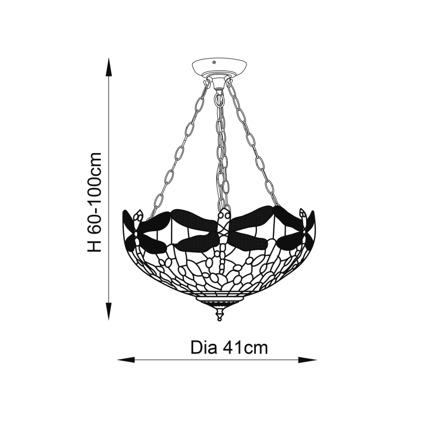 Endon 64075 - Lámpara de araña con cadena Tiffany DRAGONFLY 3xE27/60W/230V Ø 41 cm