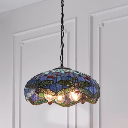 Endon 64080 - Lámpara colgante con cadena Tiffany DRAGONFLY 3xE27/60W/230V Ø 41 cm