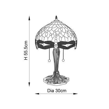 Endon 64090 - Lámpara de mesa Tiffany DRAGONFLY 2xE27/60W/230V Ø 30 cm