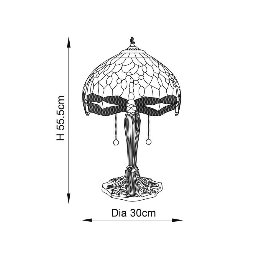 Endon 64090 - Lámpara de mesa Tiffany DRAGONFLY 2xE27/60W/230V Ø 30 cm