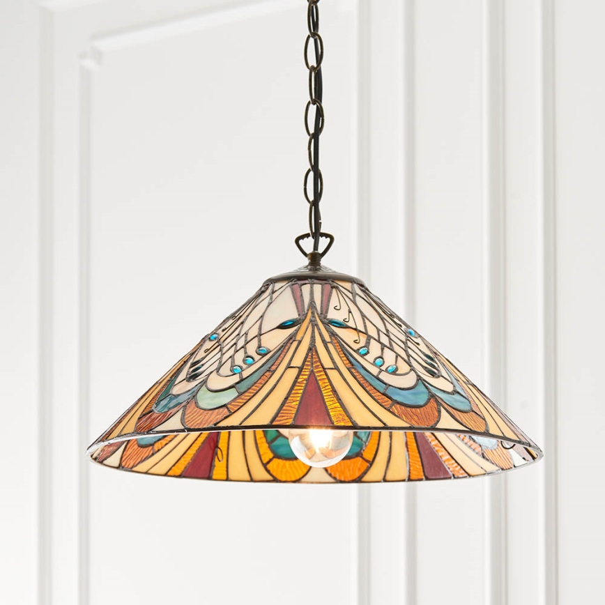 Endon 64162 - Lámpara colgante con cadena estilo Tiffany HECTOR 1xE27/60W/230V Ø 40 cm