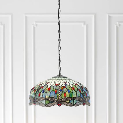 Endon 66148 - Lámpara colgante con cadena Tiffany DRAGONFLY 3xE27/60W/230V diámetro 50 cm