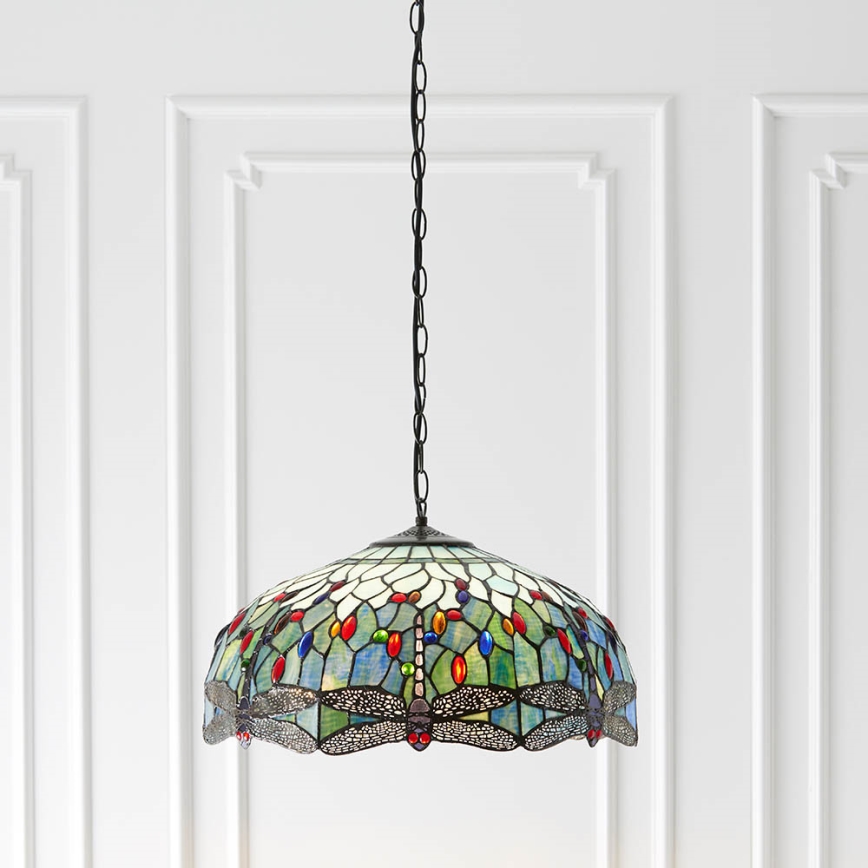 Endon 66148 - Lámpara colgante con cadena Tiffany DRAGONFLY 3xE27/60W/230V diámetro 50 cm