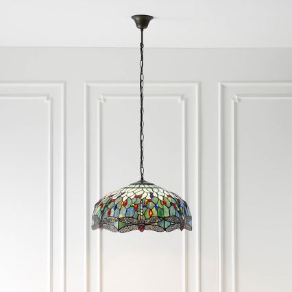 Endon 66148 - Lámpara colgante con cadena Tiffany DRAGONFLY 3xE27/60W/230V diámetro 50 cm