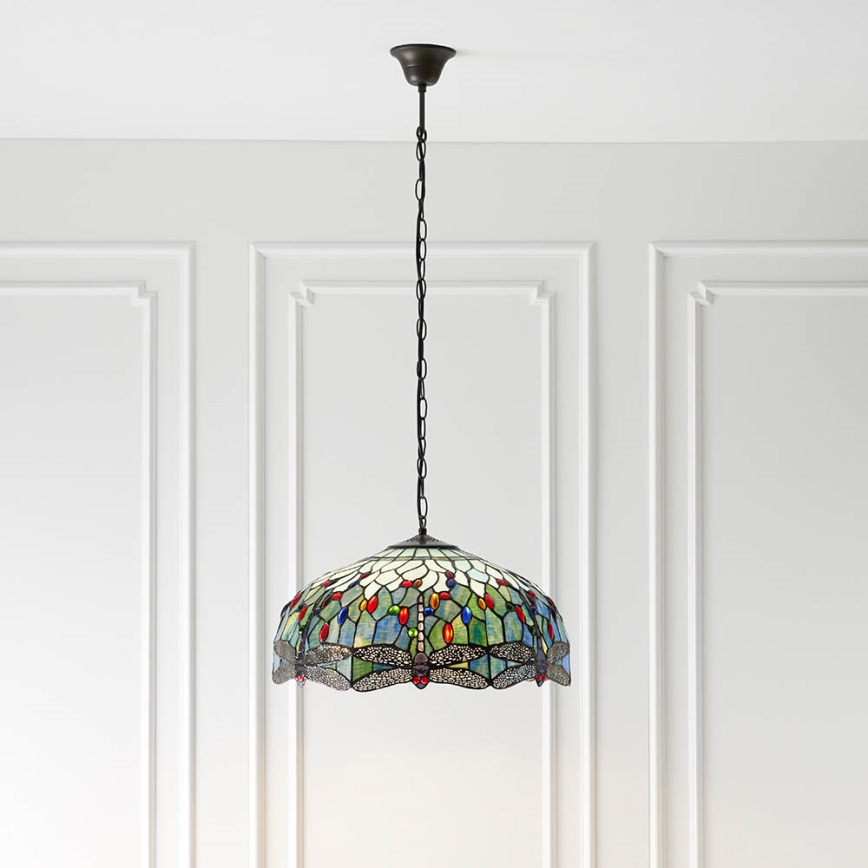 Endon 66148 - Lámpara colgante con cadena Tiffany DRAGONFLY 3xE27/60W/230V diámetro 50 cm
