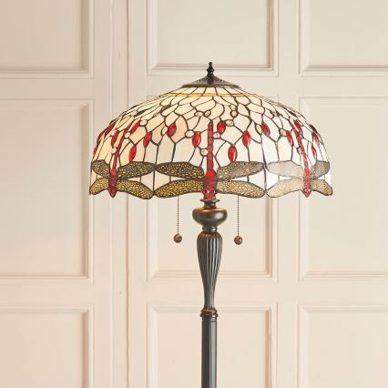 Endon 70940 - Lámpara de pie Tiffany DRAGONFLY 2xE27/60W/230V, diámetro 50 cm