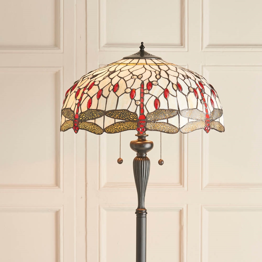Endon 70940 - Lámpara de pie Tiffany DRAGONFLY 2xE27/60W/230V, diámetro 50 cm