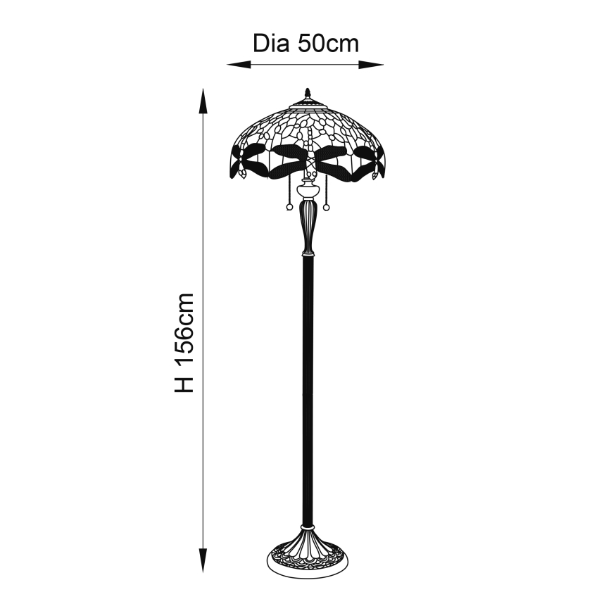 Endon 70940 - Lámpara de pie Tiffany DRAGONFLY 2xE27/60W/230V, diámetro 50 cm