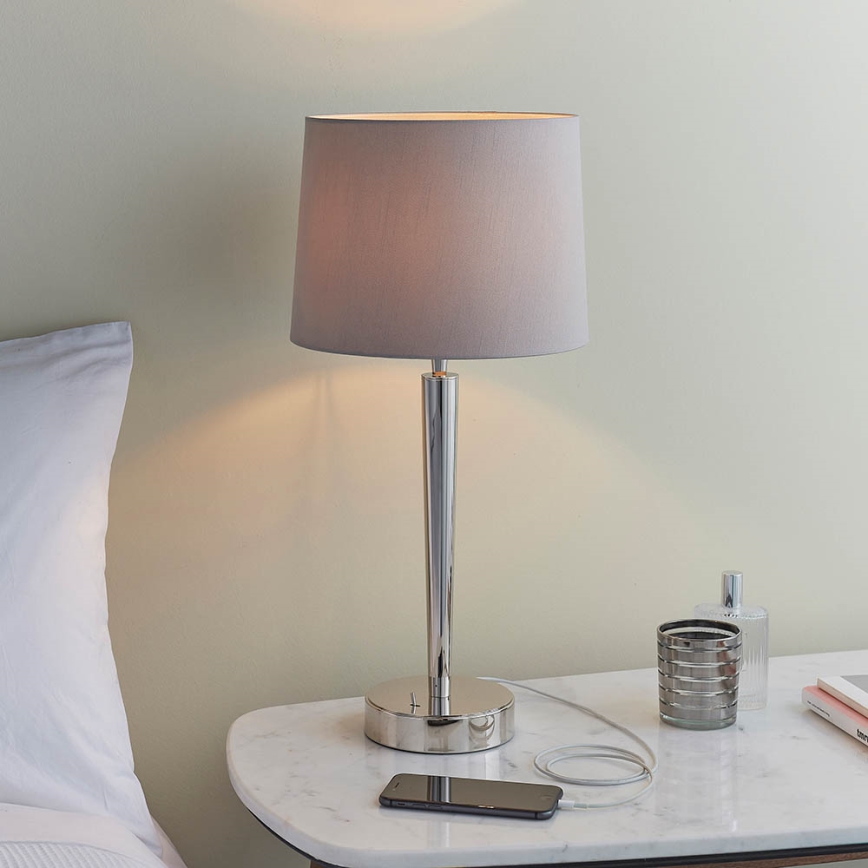 Endon 72175 - Lámpara de mesa con puerto USB SYON 1xE14/40W/230V cromo brillante/beige