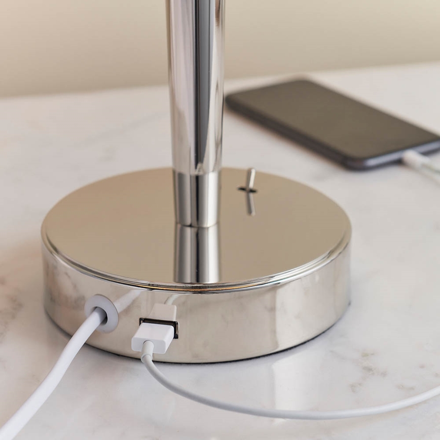 Endon 72175 - Lámpara de mesa con puerto USB SYON 1xE14/40W/230V cromo brillante/beige