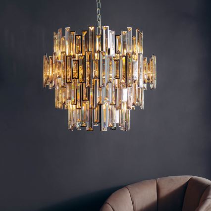 Endon 72746 - Lámpara de araña de cristal con cadena VIVIANA 15xE14/40W/230V cromo pulido/ahumado