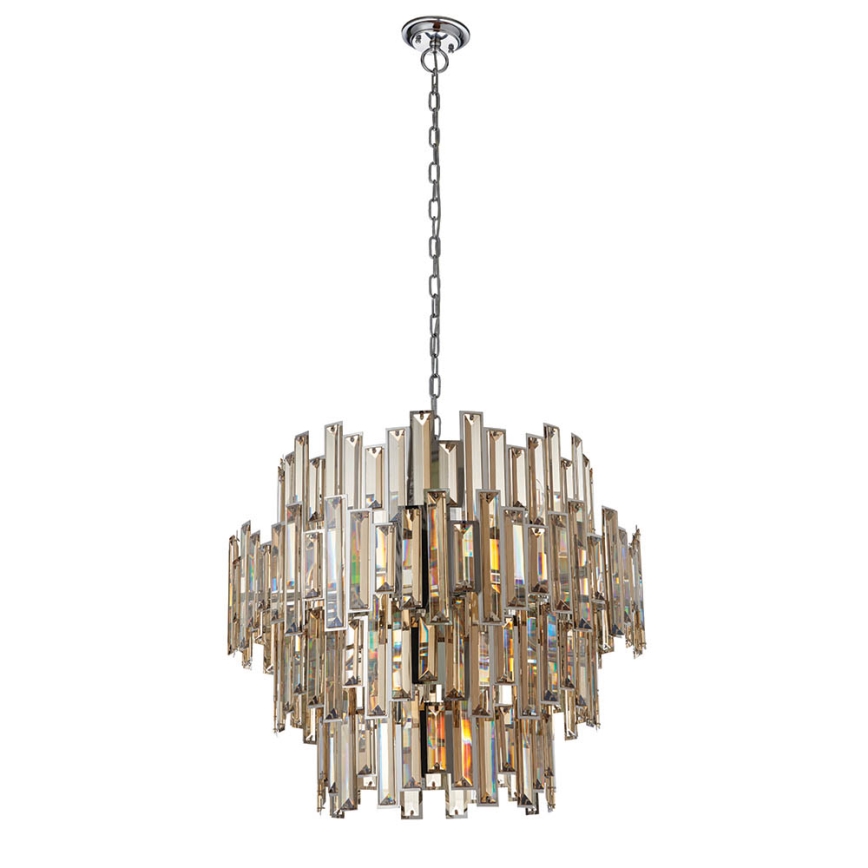 Endon 72746 - Lámpara de araña de cristal con cadena VIVIANA 15xE14/40W/230V cromo pulido/ahumado