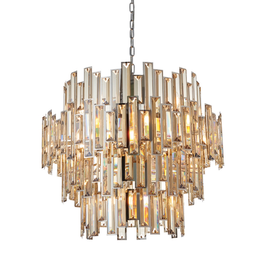 Endon 72746 - Lámpara de araña de cristal con cadena VIVIANA 15xE14/40W/230V cromo pulido/ahumado