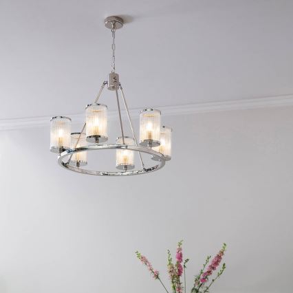 Endon 74128 - Lámpara colgante con cadena EASTON 6xE14/6W/230V cromo brillante