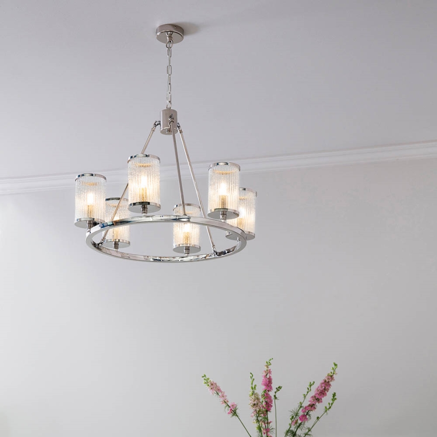 Endon 74128 - Lámpara colgante con cadena EASTON 6xE14/6W/230V cromo brillante